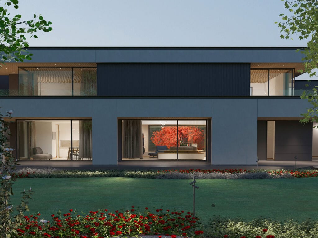 Studio di architettura a Treviso: progettazione esterna di una villa moderna con ampie vetrate
