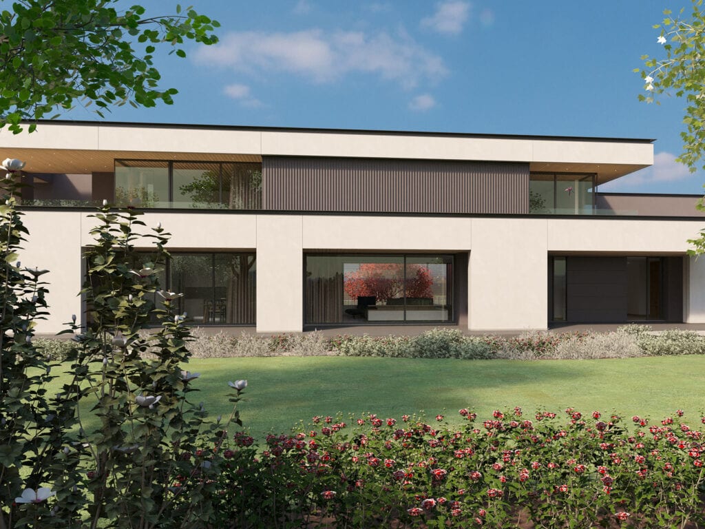 Progetto degli esterni di una villa a Treviso, vista dal giardino